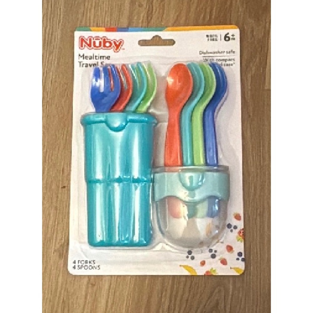 Nuby Mealtime Travel Set 8 Piece Fork and Spoon Set with Case BPA Free